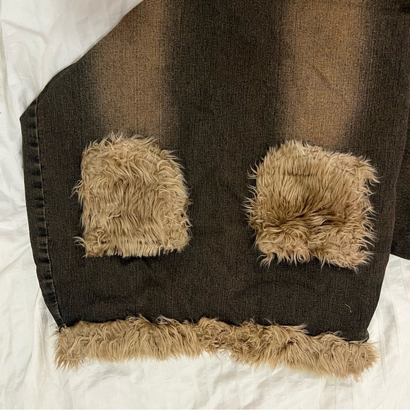 Super cute Brown Denim Maxi Skirt with Fur Trim - Picture 7 of 8